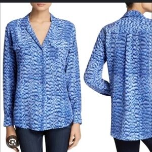 Equipment Silk Blue Snake Print Pattern Blouse Dress Shirt, Size L